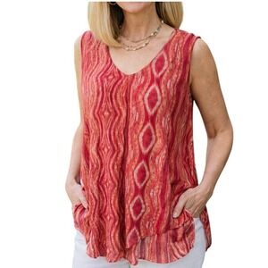 Catherines Pink and White Sleeveless Tunic Top V-Neck Plus Size 2X 22/24W